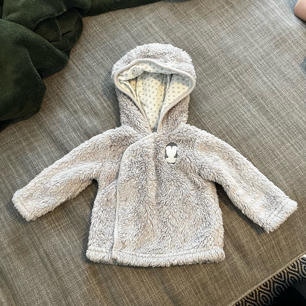 Carter’s Just One You penguin sherpa jacket - 0-3mo - grey